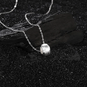 Minimalist S925 sterling silver bead necklace featuring a brushed metal cylinder pendant