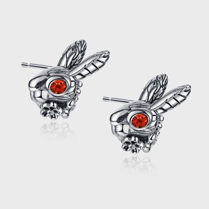 S925 Sterling Silver Retro Rabbit Stud Earrings With Red Rhinestone Eyes Animal Design Fashion Jewelry For Women Versatile Earrings