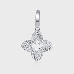 925 Sterling Silver Four Leaf Clover Pendant For Women Men Vintage Scrollwork Pattern Hollow Flower Charm Retro Fashion Jewelry Gift