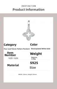 Macro shot of S925 sterling silver four-leaf clover pendant with retro vine patterns