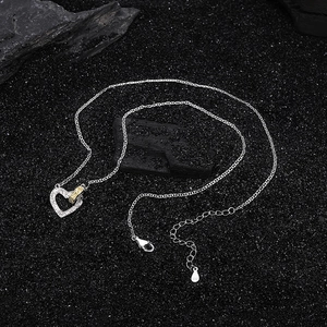 S925 silver heart and circle interlocking pendant necklace with vintage engraved textures