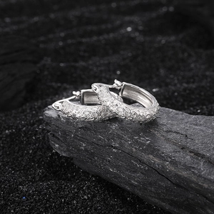 S925 sterling silver hoop earrings with vintage relief pattern on dark stone