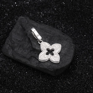 S925 sterling silver four-leaf clover pendant with intricate floral vine engravings