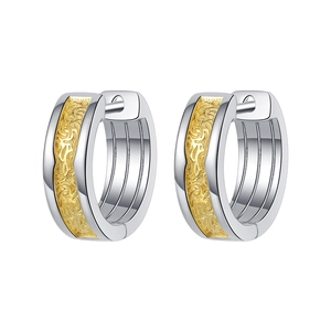 Two-tone S925 silver hoop earrings with intricate gold embossed vine pattern
