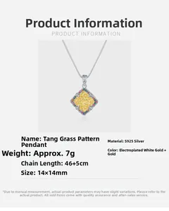 Detailed view of S925 silver pendant with gold floral relief and colorful gems