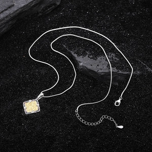 S925 silver necklace with square rainbow stone pendant and golden filigree pattern