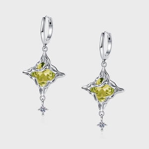 Boucles d'Oreilles Pendantes S925 en Argent Sterling Étoile Vintage Vieilli Boucles d'Oreilles Starburst pour Femmes Bijoux de Strass
