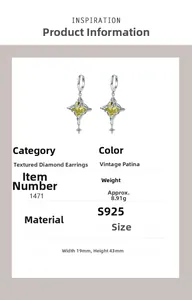 Détails des boucles d'oreilles S925 en argent avec pierres olive et fini vintage