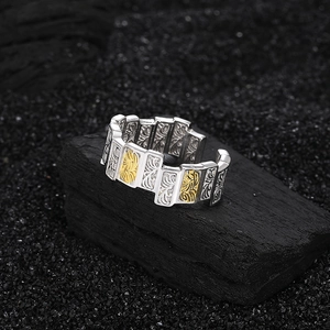 Retro S925 silver two-tone arabesque engraved open ring in gold and silver finish