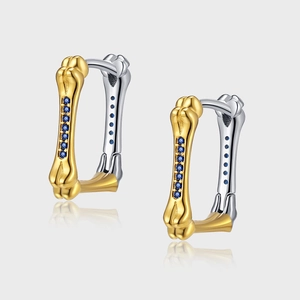 925 Sterling Silver Bone Hoop Earrings Blue Zircon Inlaid Gold Silver Two-Tone Niche Design Jewelry For Women Gift
