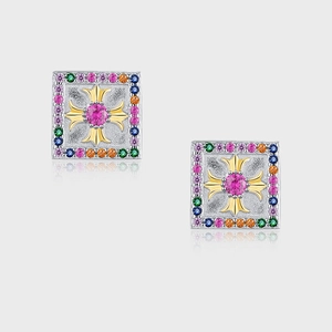 925 Sterling Silver Colorful Rhinestone Square Cross Stud Earrings Vintage Gothic Geometric Luxury Fashion Jewelry For Women