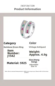 Nahaufnahme des S925 Sterlingsilberrings mit bunten Regenbogen Zirkoniasteinen