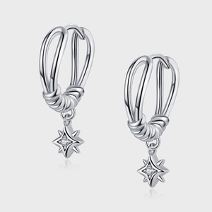 925 Sterling Silver Star Pendant Drop Hoop Earrings Rhinestone Inlaid Minimalist Dainty Fashion Jewelry For Women Gift