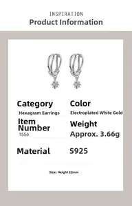 Detailed specs of S925 sterling silver star drop earrings with 22mm height and 3.66g weight