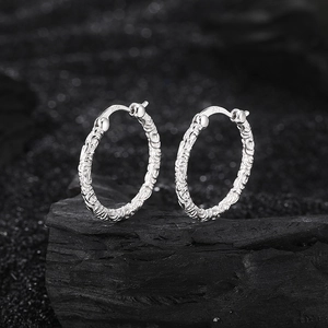 Boucles d'oreilles créoles en argent sterling S925 avec gravures de vigne vintage