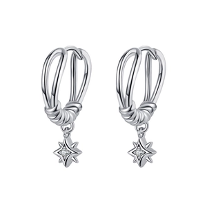 Elegant s925 sterling silver hoop earrings with sparkling four-pointed star pendants
