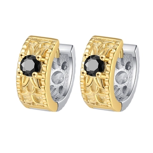 S925 sterling silver geometric vine earrings with gold accent and black gemstone