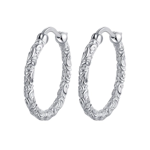 Boucles d'oreilles créoles en argent sterling S925 avec gravures de motifs de vigne