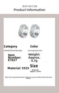 Macro detail of S925 silver Van Gogh earrings with colorful zircons and size specs