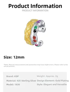 Macro view of 925 sterling silver dual-layer ear cuff with colorful gemstones