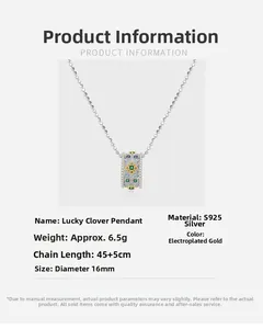 Macro view of S925 silver clover pendant with green gemstone and blue zircon inlay