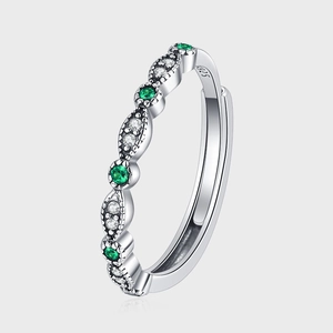 Bague Ajustable en Argent Sterling 925 Élégante Vague Avec Strass Verts et Blancs Incrustés Bague Ouverte Bijoux Mode Femme