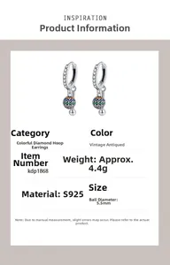 Detail specifications of s925 silver earring with 5.5mm colorful cubic zirconia ball