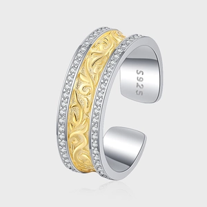 Vintage 925 Sterlingsilber Offener Ring Für Damen Vergoldet Rankenmuster Strass Verstellbarer Retro Luxusschmuck