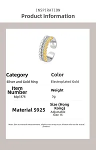 Macro view of S925 sterling silver wheat stalk ring with gold contrast and zircon stones
