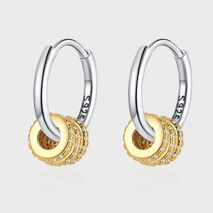 Minimalist 925 Sterling Silver Hoop Earrings Gold Silver Two Tone Triple Ring Rhinestone Inlaid Ear Buckle Niche Jewelry