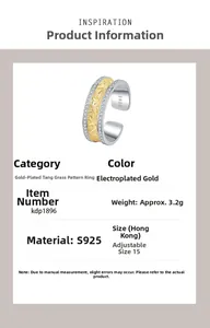Details des S925 Sterlingsilberrings mit Goldplattierung und Vintage-Arabeskenmusterung