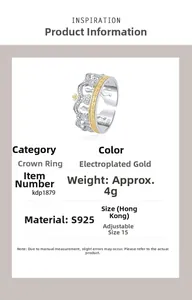 Macro detail of S925 sterling silver crown ring with gold plating and engraved logo