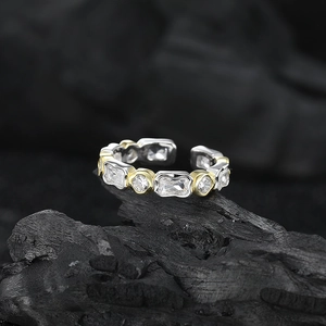 Adjustable 925 silver and gold two-tone eternity ring with sparkling zircon stones