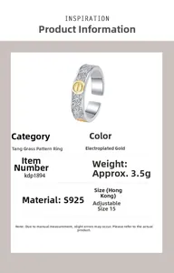 Detail view of S925 silver ring with golden totem pattern and size specifications