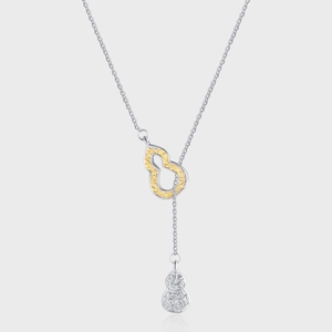 Gourd Pendant Necklace 925 Sterling Silver Two Tone Gold Plated Relief Tang Grass Pattern Vintage Elegant Ethnic Jewelry