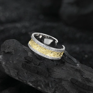 S925 Sterling Silber verstellbarer Ring mit Vintage-Blumenmuster und Kristall-Pavé