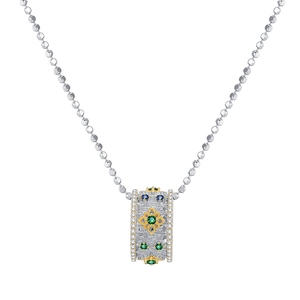S925 silver clover cylinder pendant necklace with colorful zircon and green gemstones