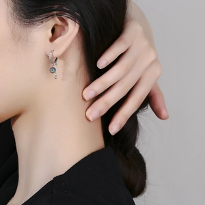 S925 sterling silver hoop earrings with colorful zircon ball and minimalist metal bar