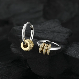 Minimalist S925 sterling silver triple ring hoop earrings with sparkling zircon charms