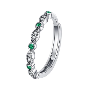 Bague en argent sterling S925 avec zircons blancs et verts alternés en formes d'olive