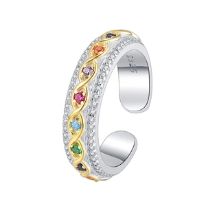 Detailed close-up showing the S925 silver stamp and multi-color gemstones on the ring