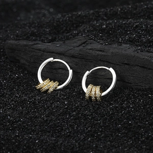 S925 sterling silver triple interlocking hoop earrings with micro-set diamonds for women