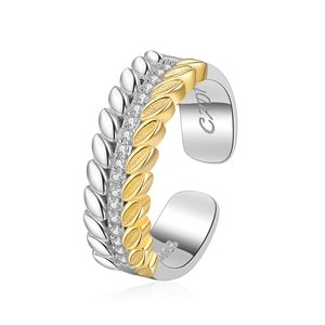 S925 sterling silver wheat ear ring with two-tone finish and cubic zirconia inlay