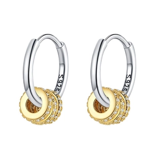 Minimalist S925 silver hoop earrings with gold plated sparkling rhinestone cylinder pendants
