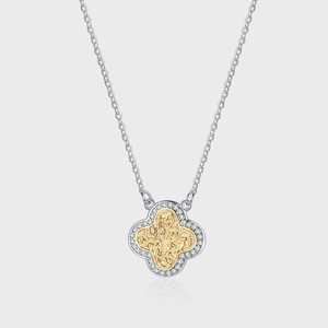 S925 Sterling Silver Arabesque Four-Leaf Clover Necklace Two-Tone Gold Plated Rhinestone Pendant Elegant Jewelry For Women
