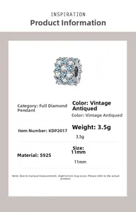 Detailed specs of S925 sterling silver ocean blue charm with sparkling pavé cubic zirconia