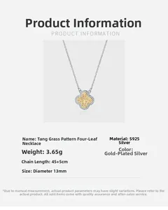 S925 silver arabesque four-leaf clover necklace with size and weight specifications