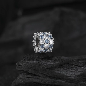 Luxurious S925 sterling silver charm bead with blue and white sparkling crystals
