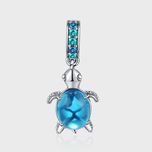 S925 Sterling Silver Sea Turtle Pendant Only Blue Zirconia Animal Charm Elegant Marine Life Antique Pendant For Women