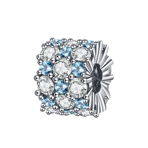 S925 sterling silver ocean blue charm with pavé crystals for DIY bracelets